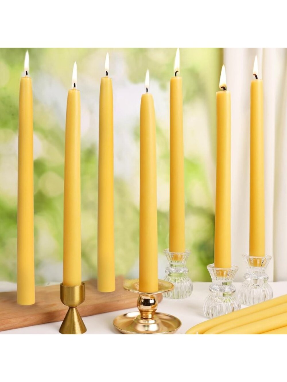 12 Pack Unscented Yellow Beeswax Taper Candles - 12 Inch Long, Eco-Friendly